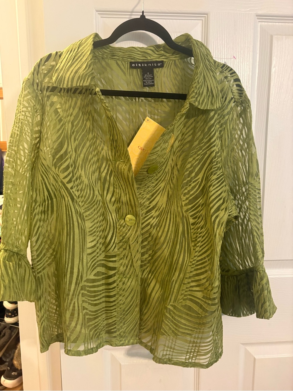 Citiknits Olive Green Sheer Button-Front Shirt